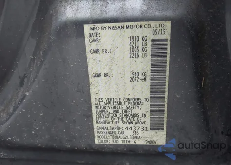 2015 Nissan Altima 2.5/2.5 S/2.5 Sl/2.5 Sv z USA, uszkodzony, nr VIN 1N4AL3AP8FC443731